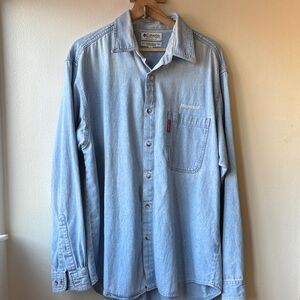 Columbia Men’s Light Wash Denim Button Down Shirts Microsoft Embroidered Large